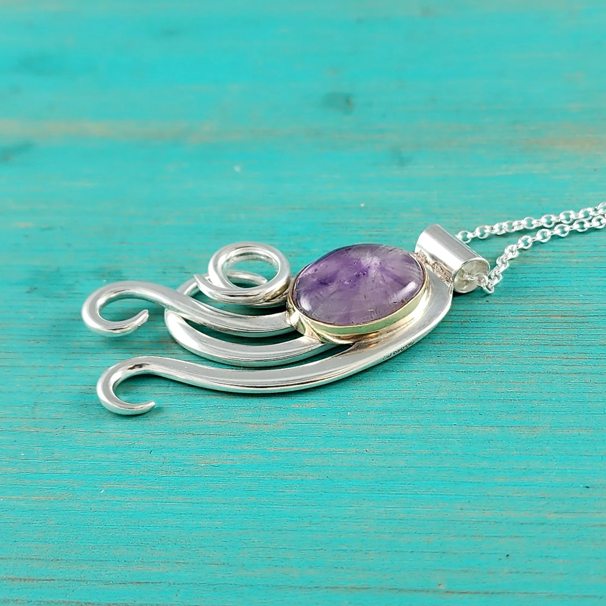 Sterling Silver Amethyst Twisted Fork Pendant