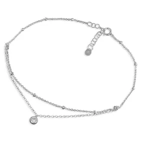 Sterling Silver  CZ Bead Chain Anklet