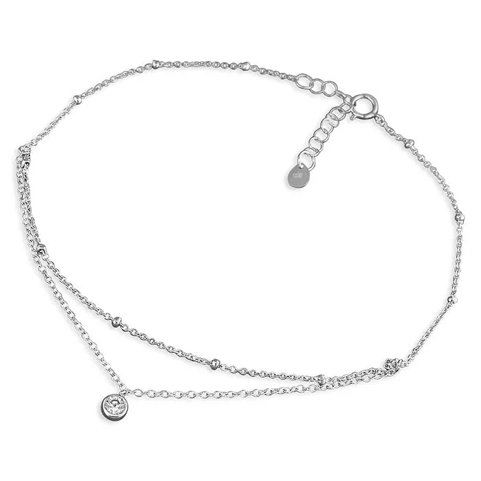 Sterling Silver  CZ Bead Chain Anklet