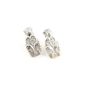 Sterling Silver Heart Scroll Spoon Stud Earrings