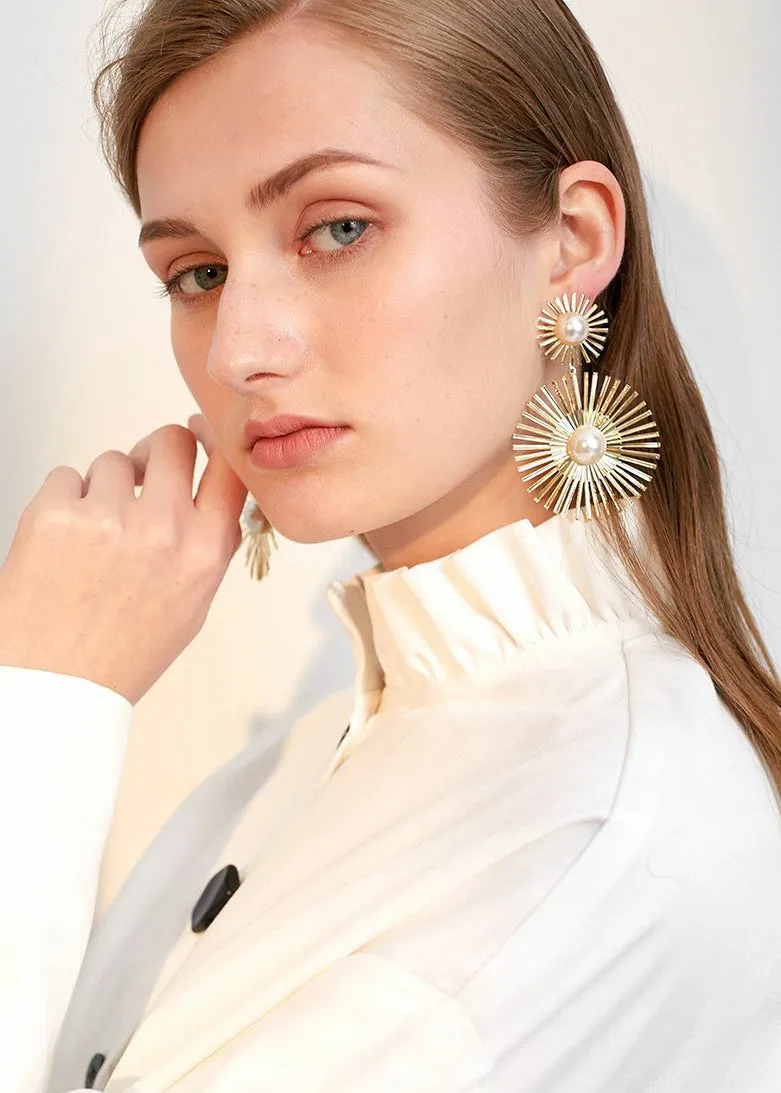 Sunburst Imitation Pearl Statement Earrings