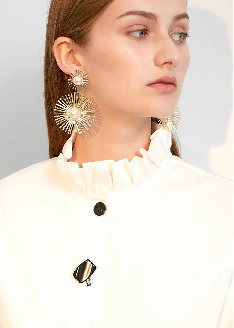 Sunburst Imitation Pearl Statement Earrings