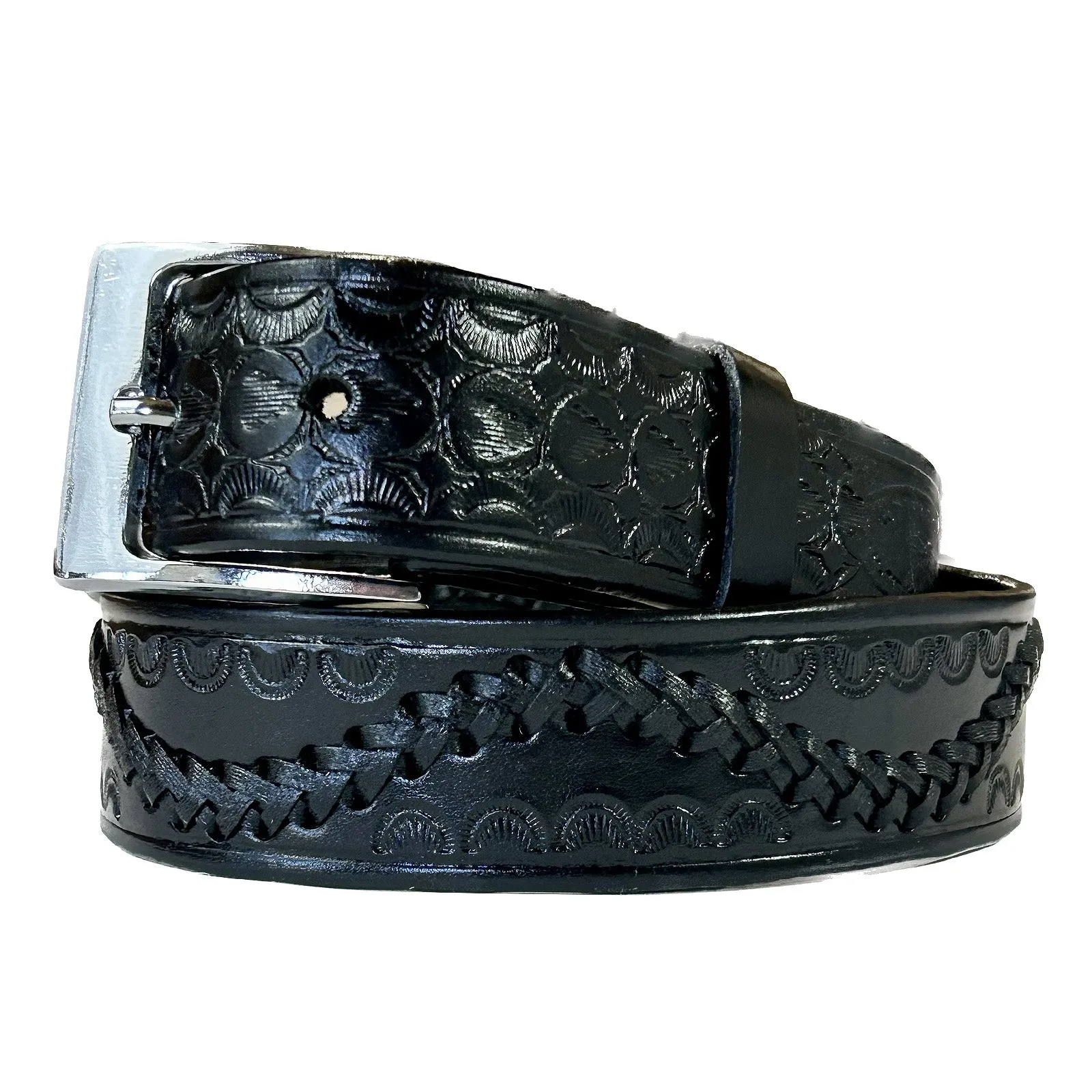 Swirled Lace Genuine Black Leather Western Belt