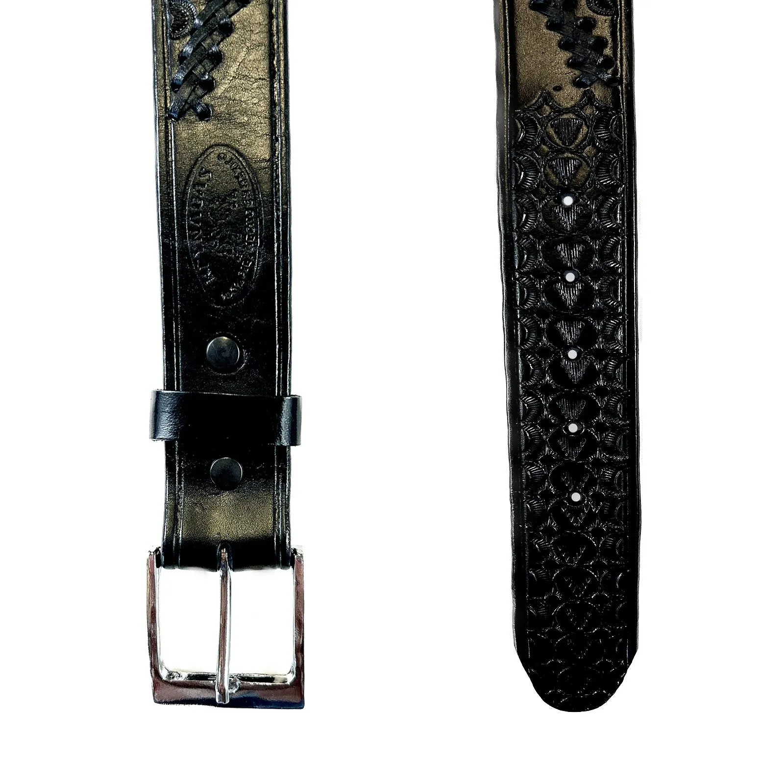 Swirled Lace Genuine Black Leather Western Belt