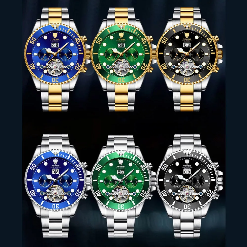 TEVISE Automatic Mechanical Watches Tourbillon Sports Luxury Brand Men's Watches Self Winding Male Wristwatch Relogio Masculino