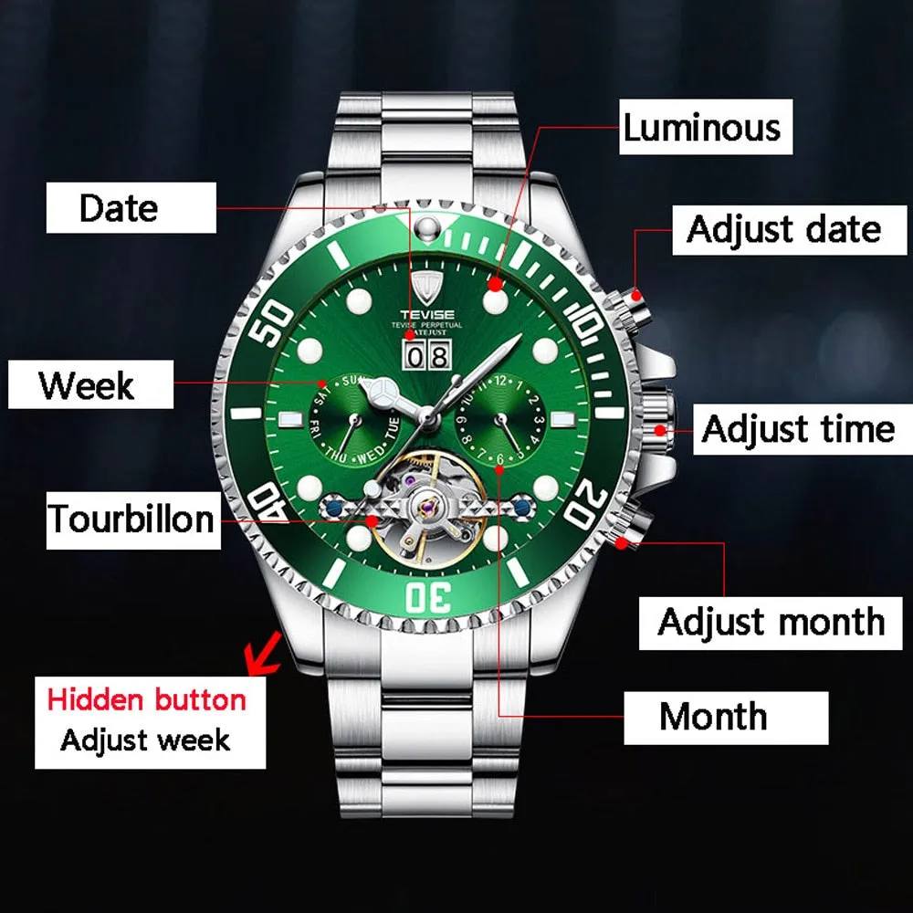 TEVISE Automatic Mechanical Watches Tourbillon Sports Luxury Brand Men's Watches Self Winding Male Wristwatch Relogio Masculino