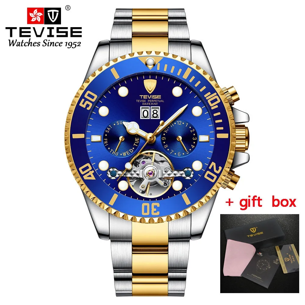 TEVISE Automatic Mechanical Watches Tourbillon Sports Luxury Brand Men's Watches Self Winding Male Wristwatch Relogio Masculino