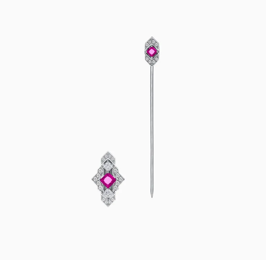 THIALH - Castle - Castle Night Two-Wear Pink Brooch Earrings