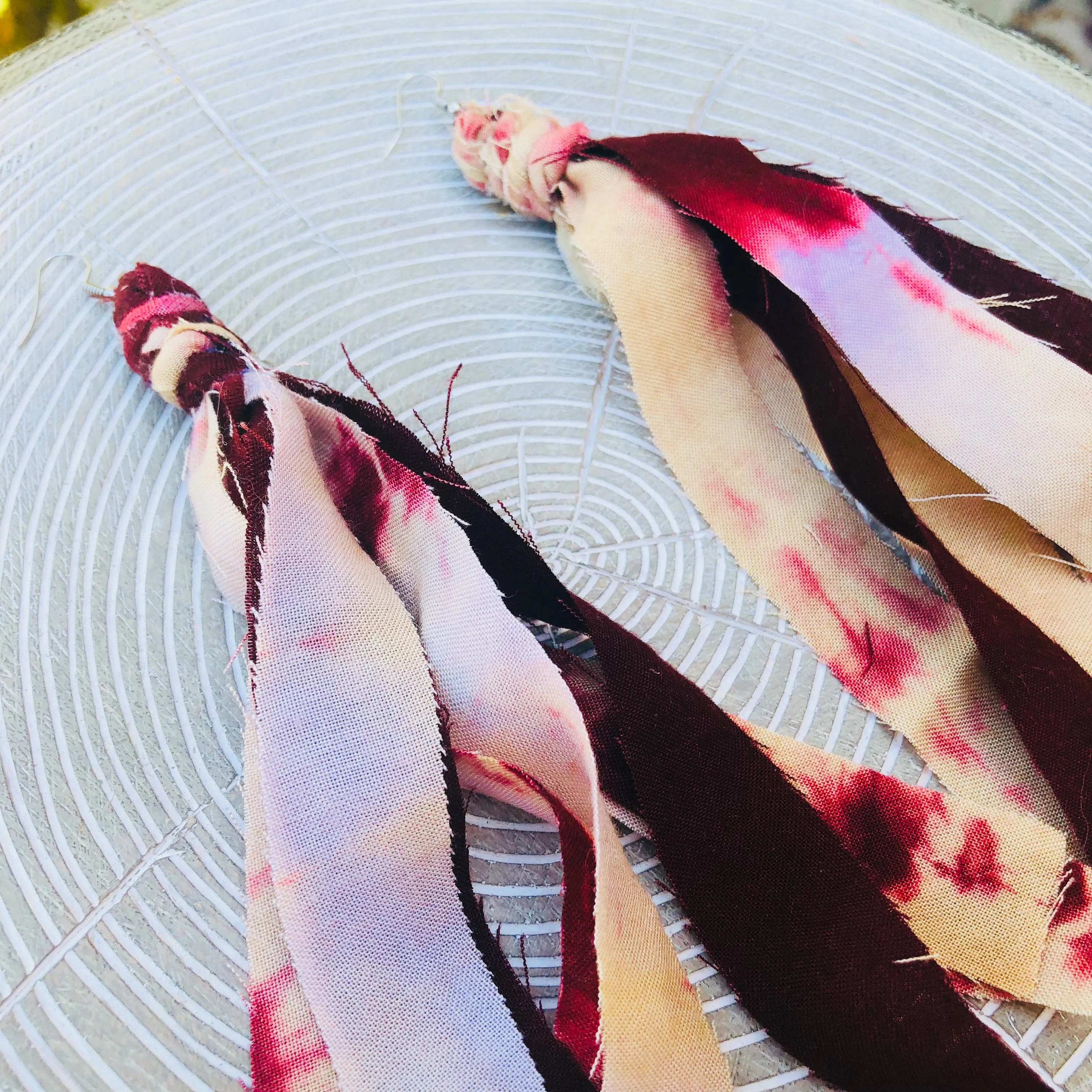 Tie Dye Bohemian Tassel Earrings - Burgundy & Blush