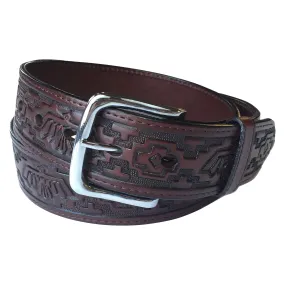 Tooled Thunderbird Pattern Genuine Leather Western Belt