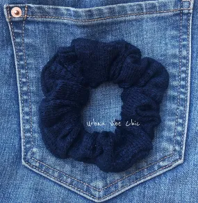 Unique Hair Knit Scrunchies  - Navy  Blue