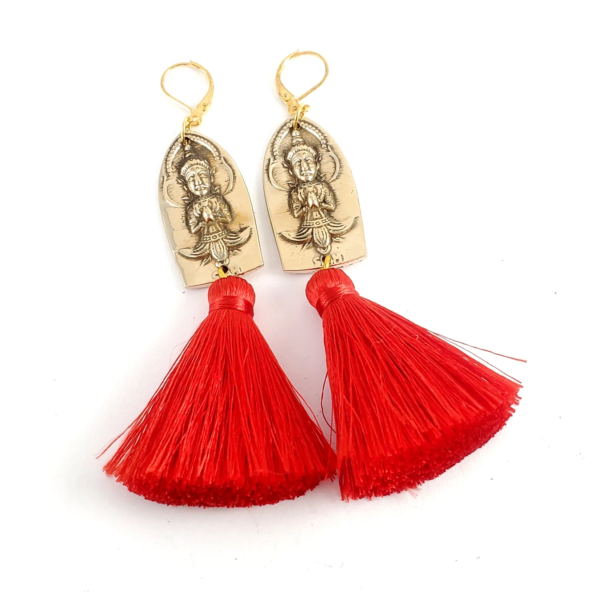 Vintage Siam Brass Tassel Spoon Earrings