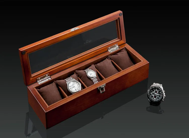 Wood Watch Display Box (5 slots   lockable)