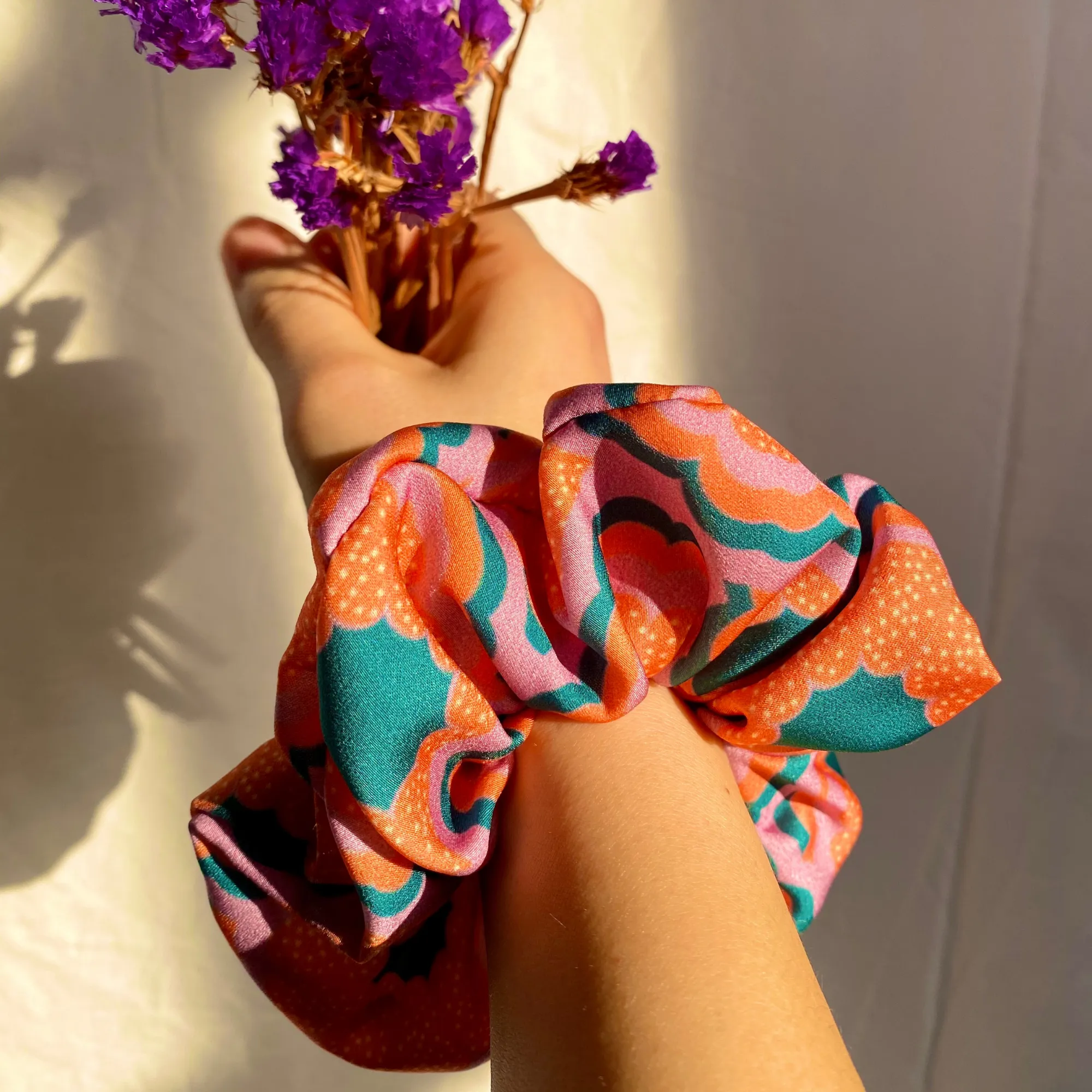 Vibrant Orange Zesty Print Hair Scrunchie